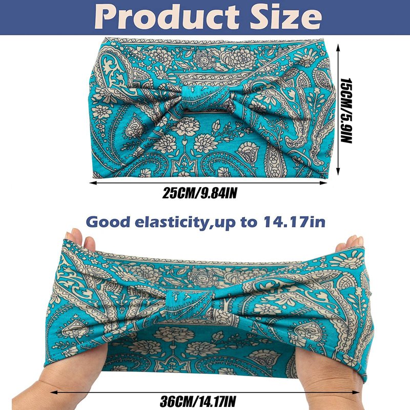 Yeshan Wide Headbands for Women Boho Knotted Head Wraps Turbans Non Slip Bandana Headbands Sport Yoga Workout Stretchy Hair bands,Pack of 6