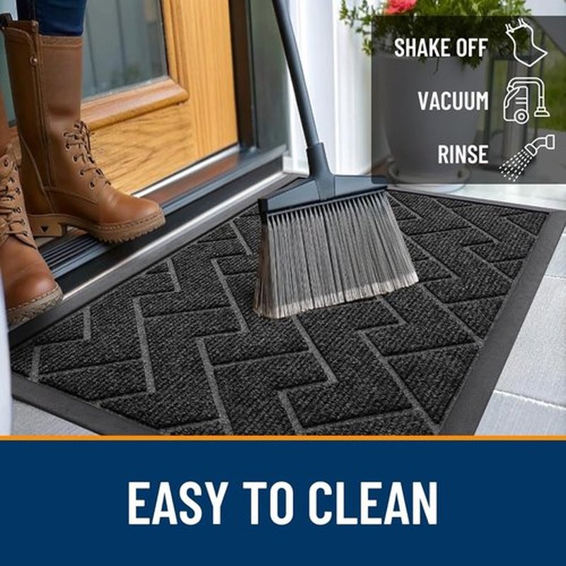 OLANLY Waterproof Front Door Mat - All-Season Indoor/Outdoor Doormat, Sturdy Natural Rubber, Herringbone Brick (Black, 71x23)