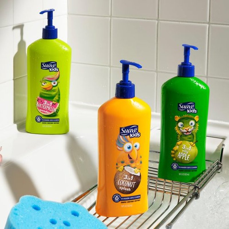 Suave Kids 3-in-1 Tear Free, Body Wash, Shampoo and Conditioners, Dermartologist Tested, Watermelon Wonder, 18 Oz Pack of 6