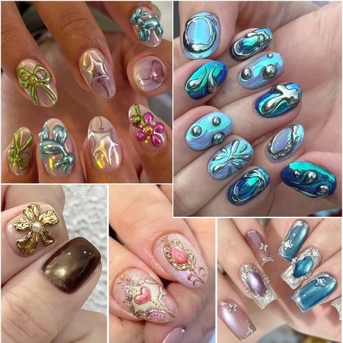 Fcozpjk Chrome Nail Powder Set, 16 Colors Mirror Metallic Effect for Nails Gold Silver Pink Blue Violet Green Red Crome Powder Pearl Chrome Pigment Iridescent Mermaid Shimmer Glitter Rub Dust Manicure