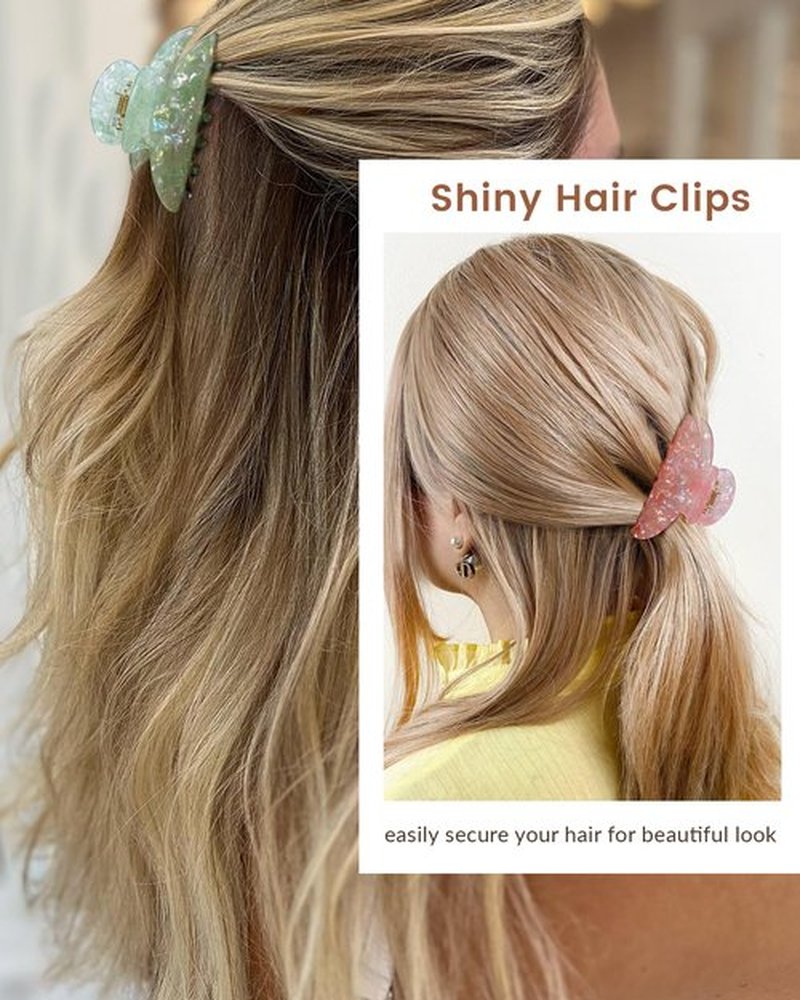 ACECHA 4 Pack Acrylic Hair Claw Clips for Women, 3.1 Inches Shiny Cute Hair Grip Hairclips for Thin and Thick, Banana Barrettes Hair Clups Strong Hold Hair Accessories (Blue, Green, Purple, Pink)