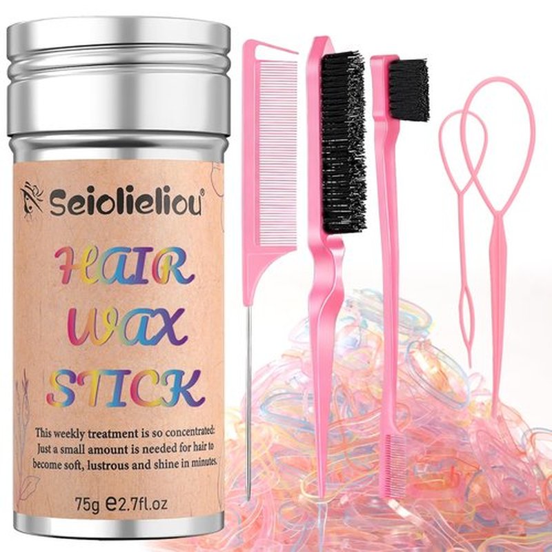Hair Wax Stick Accessories, 500 PCS Colorful Transparent Hair Elastics for Kids Girls, 3 Pcs Hair Brush for Women, 2 Hair Loop Styling Tools