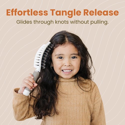 Skiennix Detangling Hair Brush - Gentle Knot Remover with Flexible Bristles | Lightweight Ergonomic Design, White