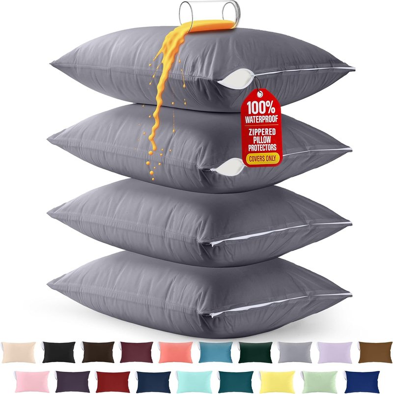 Utopia Bedding Waterproof Pillow Protectors - Bed Bug & Dust Mite Proof | Standard Size Set of 4 - Gray