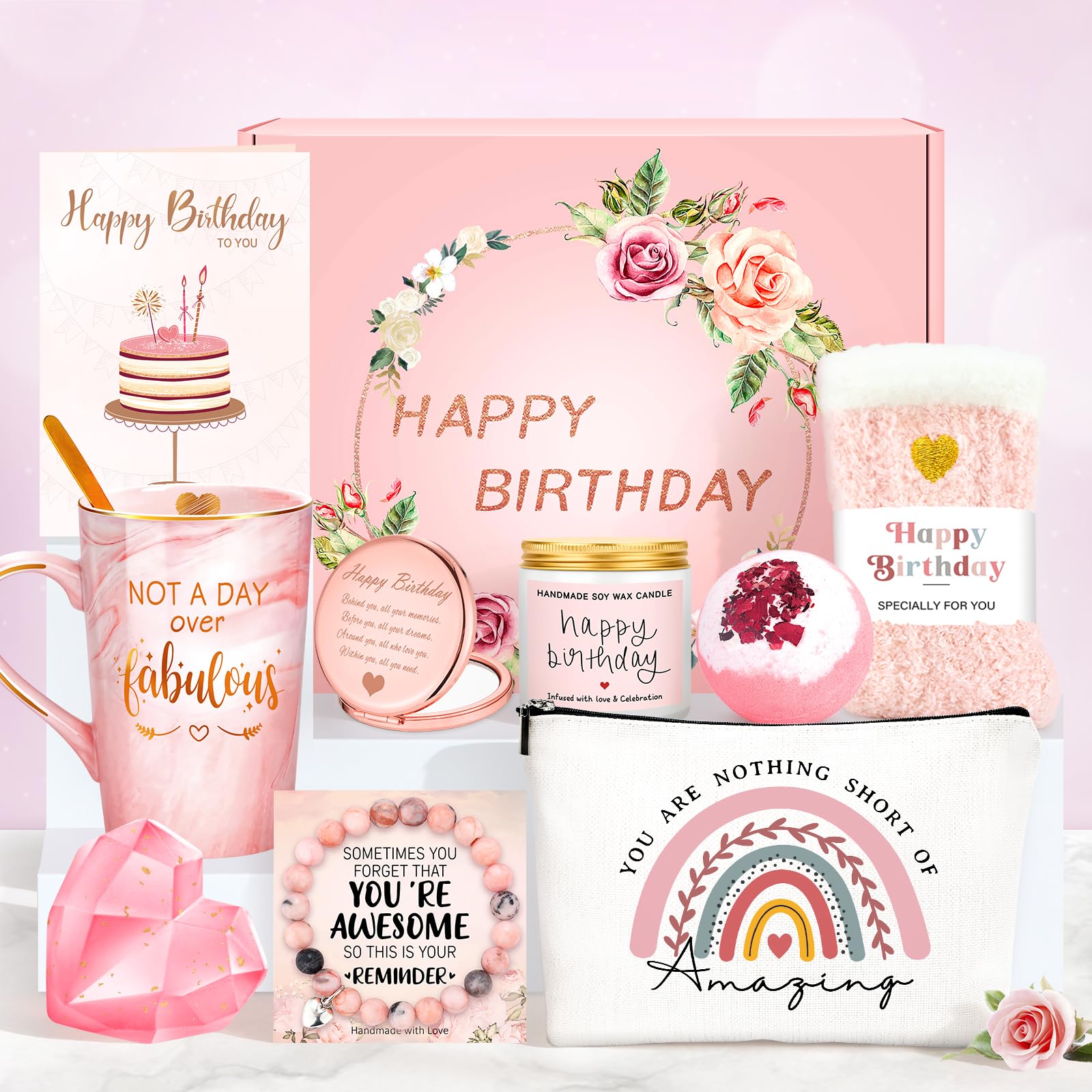 Birthday Gifts for Women Happy Birthday Gift Baskets for Women Unique Not A Day Over Fabulous Mug Gift ideas Pink Gifts Box Set Presents for Her Friends Mom Sister Wife Coworkers Daughter Aunt Mom