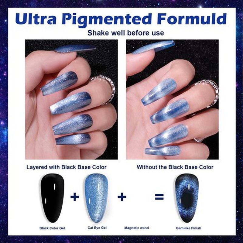 noirwhite Cat Eye Gel Nail Polish Kit-12 Colors Holographic Glitter Cat Eye Gel Polish Set with Magnet Based Top Coat Romantic Galaxy Series Soak Off Uv Led Magnetic Nail Polish Nail Art Manicure DIY