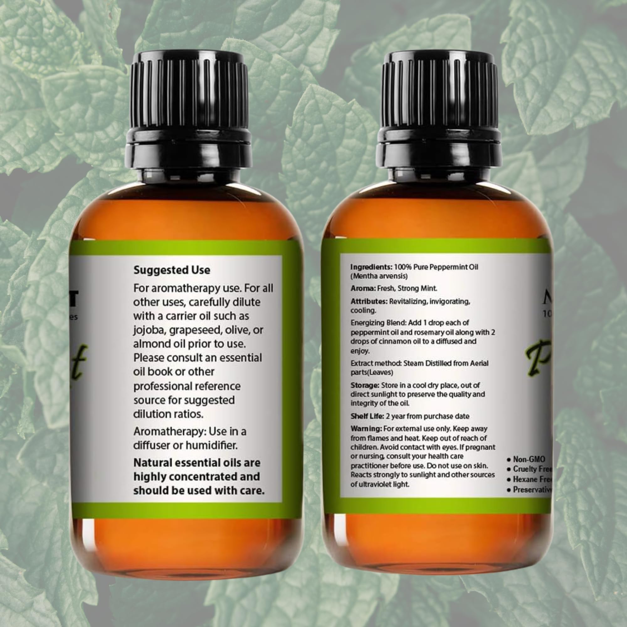 Pure Carrier and Essential Oils for Skin Care, Hair, Body Moisturizer for Face-Anti Aging Skin Care (Peppermint Oil, 4oz)