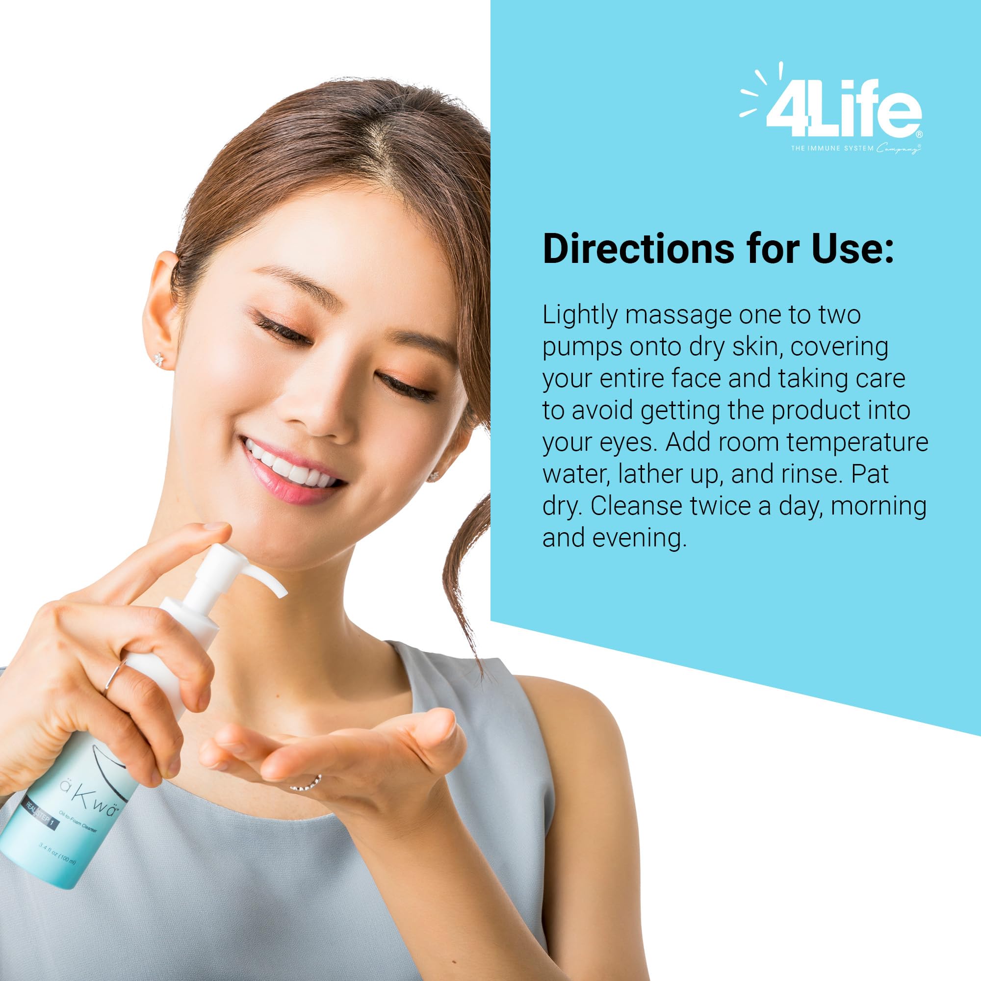 4Life aKwa- Oil to Foam Cleanser - Face Wash with Fermented Green Tea, Sea Water, Rice Ferment - Removes Debris, Cleanses, Moisturizes Skin - 3.4 oz