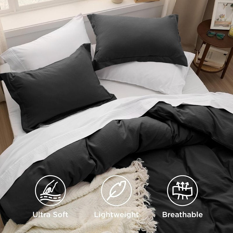 Bedsure Black Duvet Cover Set - Soft Cotton-Like Polyester, Full Size 3-Piece Bedding Set, 80x90 Inches