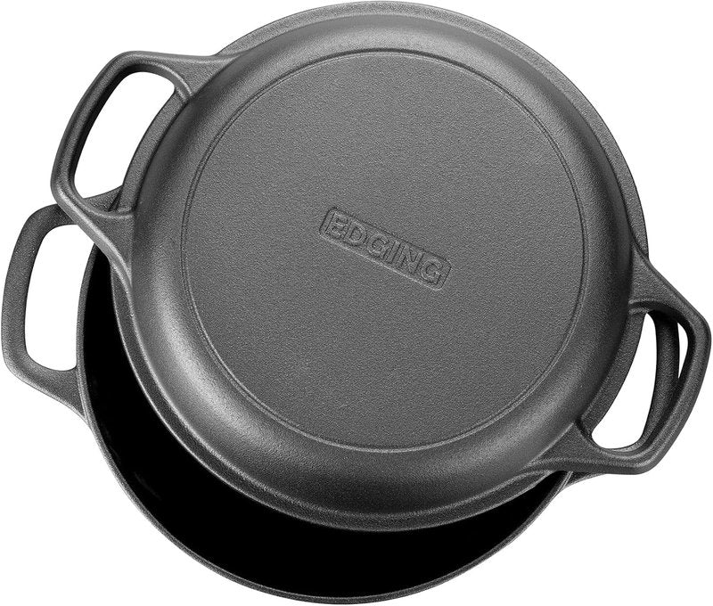 EDGING CASTING 5QT Pre-Seasoned Cast Iron Dutch Oven - 2-in-1 Sourdough Bread Baking Pan & Skillet Lid