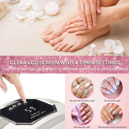 GGUP 268W UV LED Nail Lamp,Professional Nail Dryer, Gel UV LED Nail Light for 2 Hands,Nail Curing Light with 45 pcs LEDs, 4 Timer Settings Auto Sensor,Gel Nail Art Lamp for Fingernail and Toenail