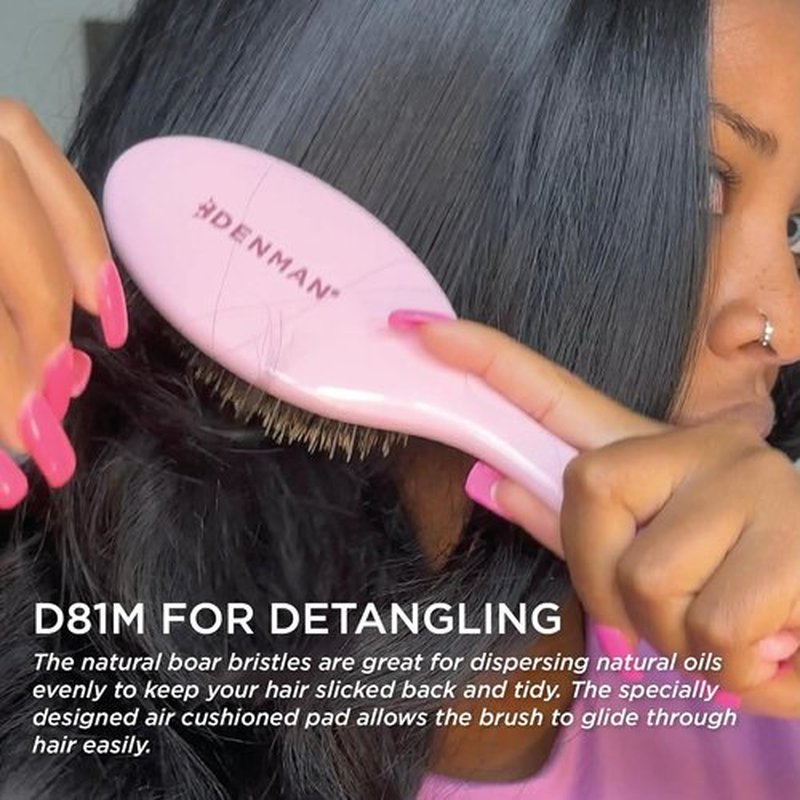 Denman Boar Bristle Hair Brush - Smoothing, Shine Enhancing & Detangling for All Hair Types