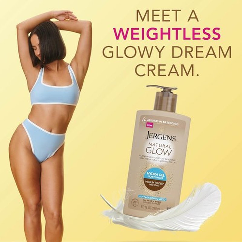 Jergens Natural Glow Tanning Lotion - Hydrating Hyaluronic Acid Gel, Fragrance-Free, 8.3 Fl Oz
