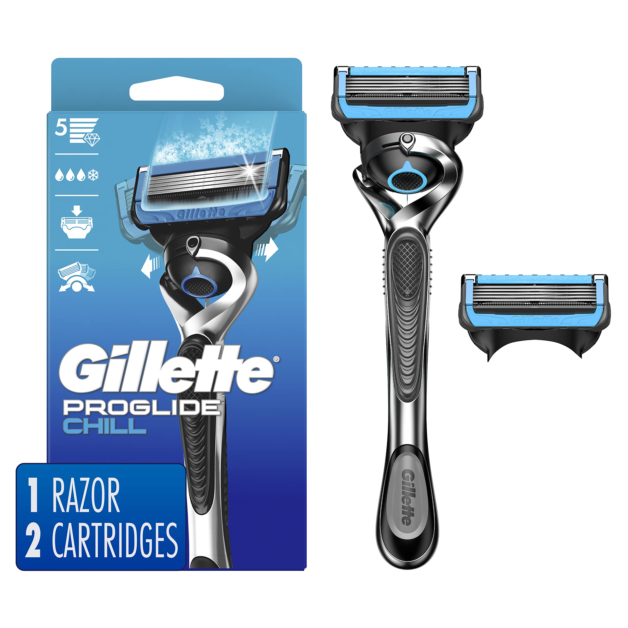 Gillette ProGlide Chill Razor for Men, Handle + 2 Blade Refills