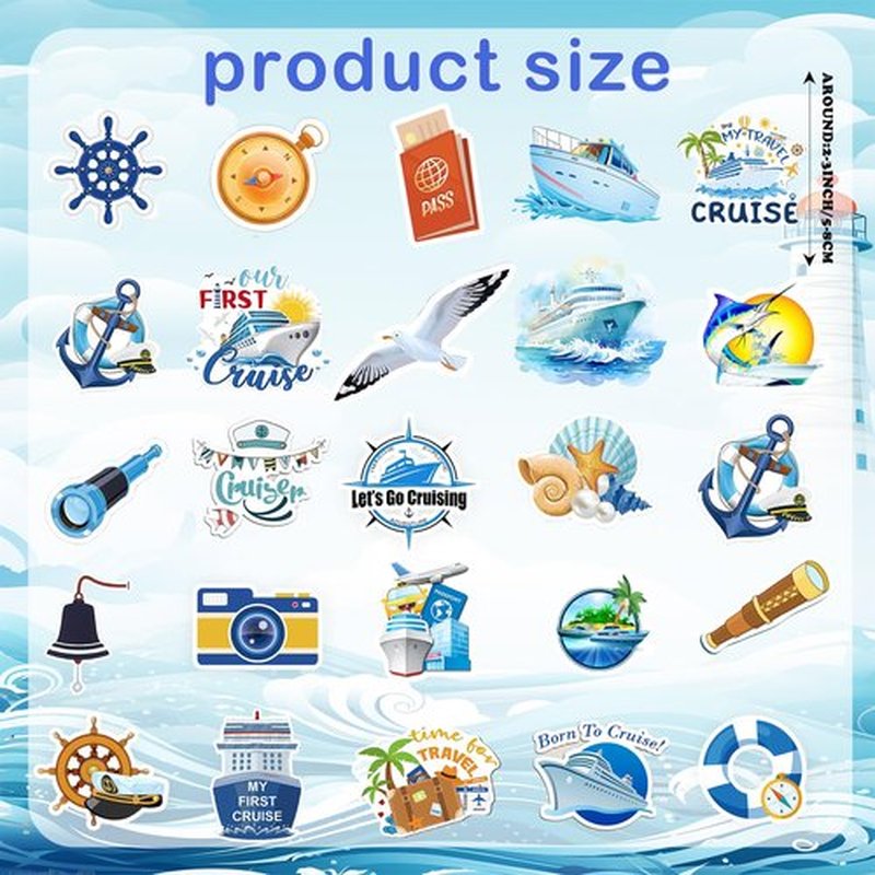 100 PCS Cruise Travel Stickers, Nautical Vacation Stickers Relaxing Cruise Ship Sticker Waterproof Vinyl Stickers for Phone Cases, Laptops, Travel Luggage, Journals, Scrapbook, Water Bottle
