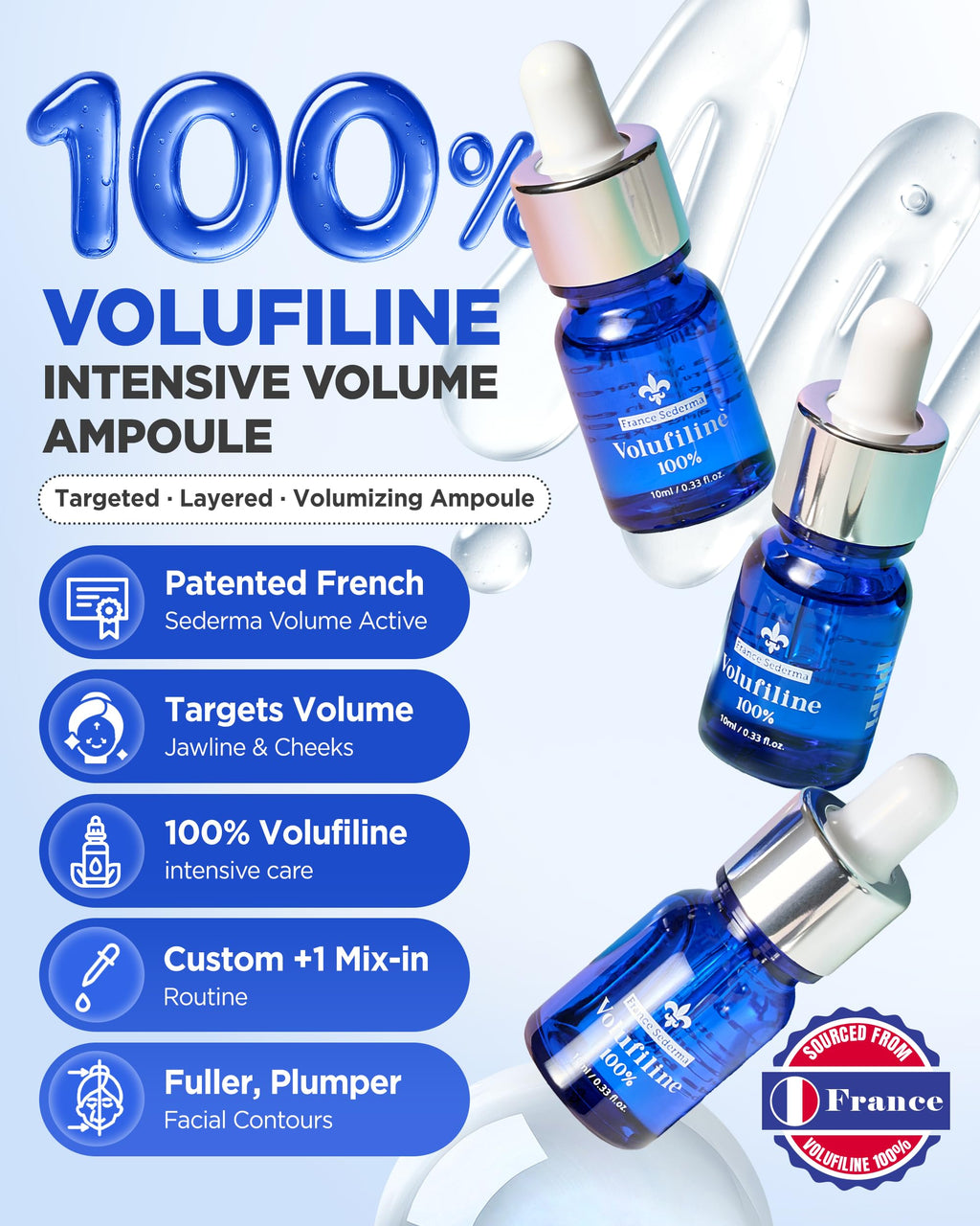 THEPURI Volufiline Booster Serum - Sederma France Plumping Ampoule | Face Volume Look for Cheeks Under Eyes Neck | DIY Mix-In Skincare | Concentrated Oil-Essence | 0.33 fl oz (10ml)