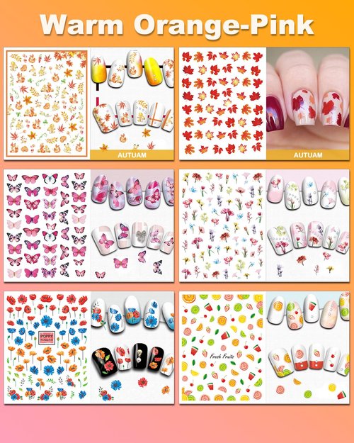 IDDFEVE 36 Sheets Varied Nail Art Stickers, All Holiday Variety Pack Seasonal Nail Decals, Self-Adhesive Pegatinas Uñas Colorful Design for Flowers Butterflies Luminous Star Halloween Christmas