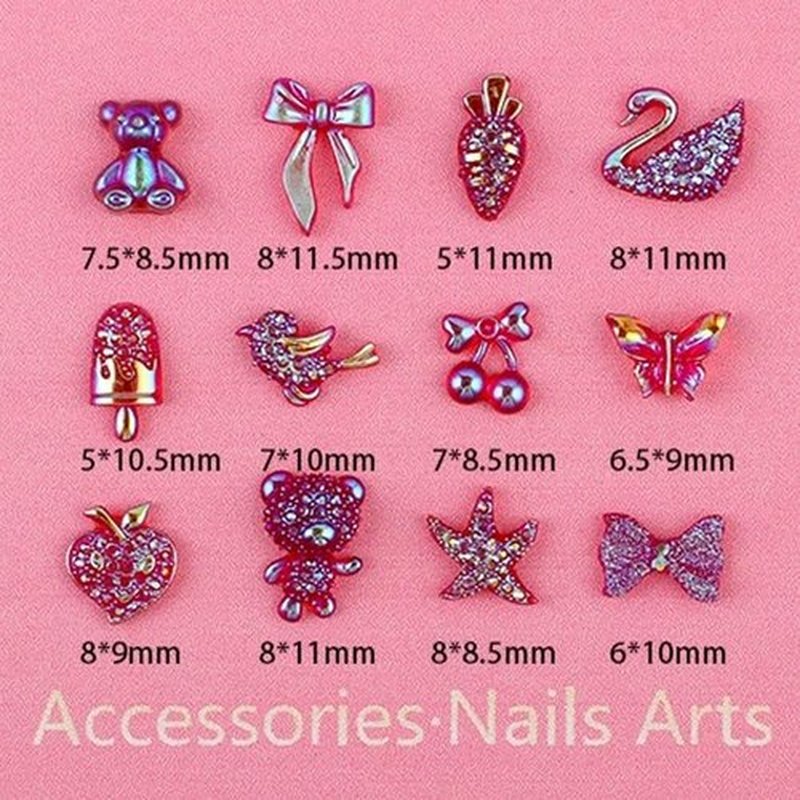 3D Nail Charms and Gems Kit, Color Candy Bow Bees Bear Animals Cartoon Nail Art Charms,Flatback Gems+Gold Bow Nail Studs+Gravel Diamond,Mixed Nail Rhinestones Manicure Kit Nail Art DIY Decoration