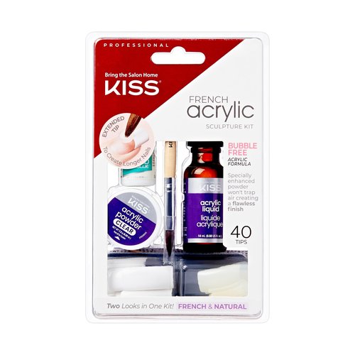 KISS French Acrylic False Nails Sculpture Kit, Natural & French Manicure, Extended Bubble-Free Nail Tips with Acrylic Liquid & Powder, Maximum Speed Nail Glue, Application Brush, & 40 Fake Nails