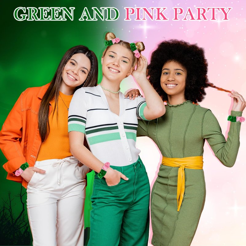 Yuxung 30 Sets Witch Party Favors Pink and Green Velvet Scrunchies with Princess Cards Wizard Witch Theme Party Gifts Soft Hair Ties Velvet Elastics Scrunchy Hairbands Hair Accessories for Women