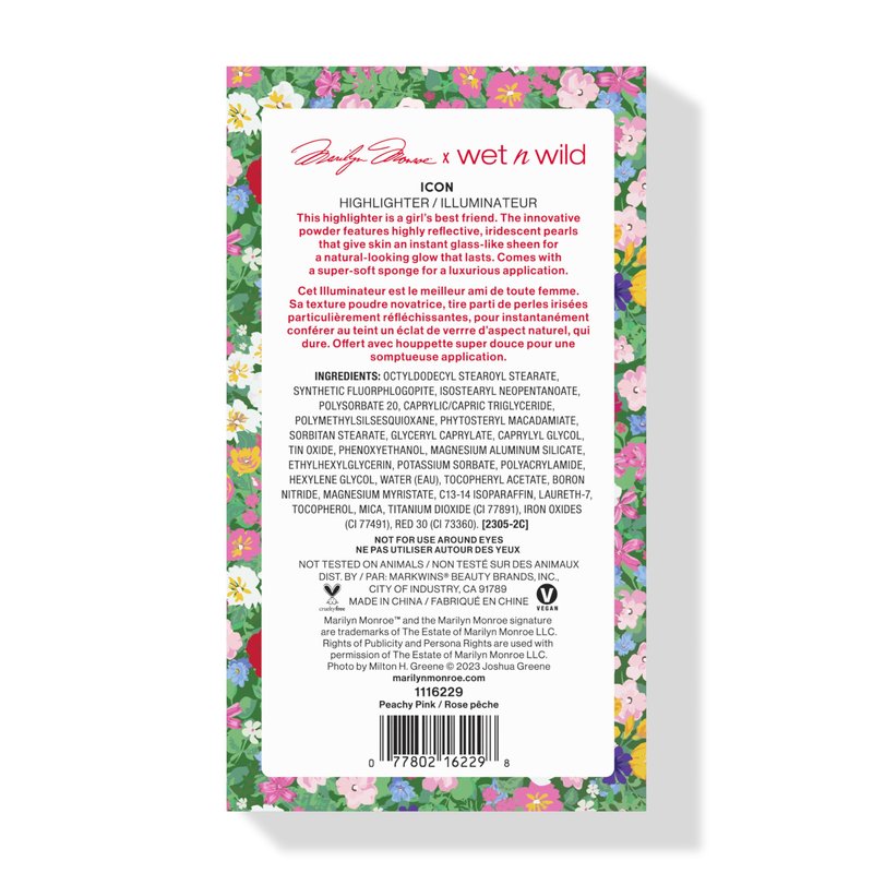 wet n wild Marilyn Monroe Icon Highlighter, Ultra-Reflective Luminous Powder, Buildable Glow with Iridescent Pearls, Includes Sponge, Cruelty-Free – Peachy Pink