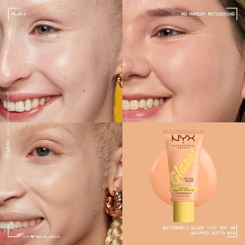 NYX Professional Makeup Buttermelt Glaze Skin Tint - Soft Glow with SPF 30, 12HR Wear, 01 Whipped Butta