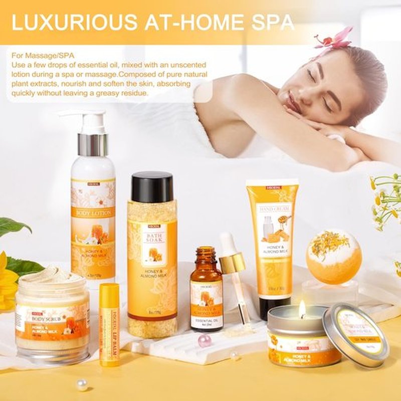 Almond Milk & Honey Bath Gift Set by [Brand Name] - 9-Piece Spa Essentials for Women | Perfect Birthday Gift for Mom, Girlfriend, or Sister