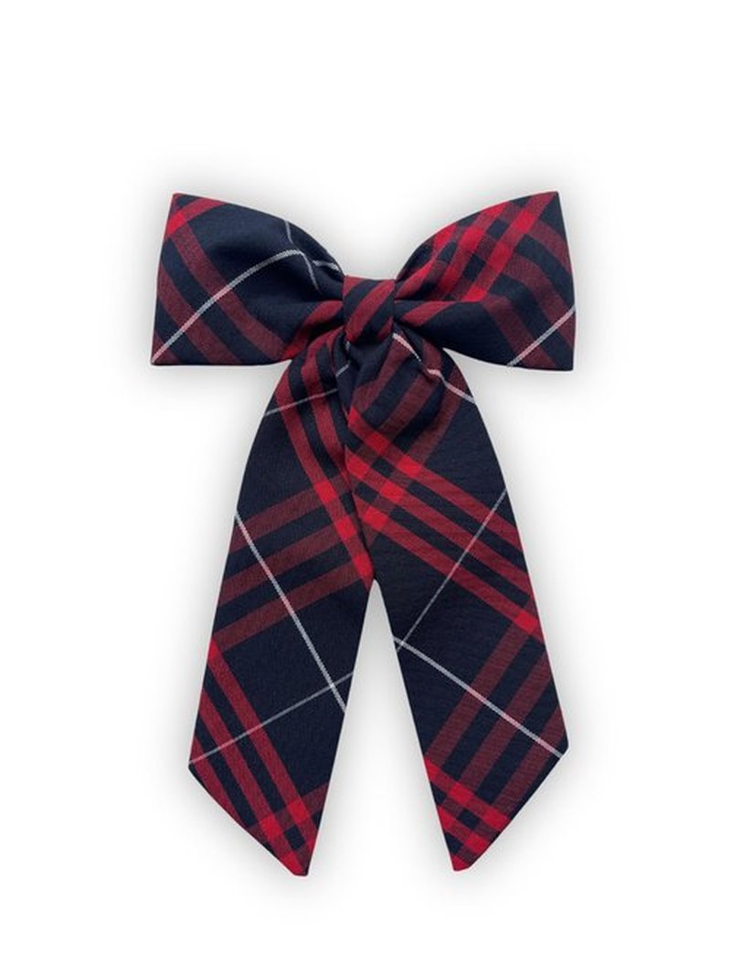 ClassExceed Jumbo Plaid Hair Bow for Girls – Extra Large 5"x8" with Long Tail & Secure French Barrette – Durable Yarn-Dyed Fabric – Elegant Back to School Accessory (Dark Navy and Red Plaid #37)