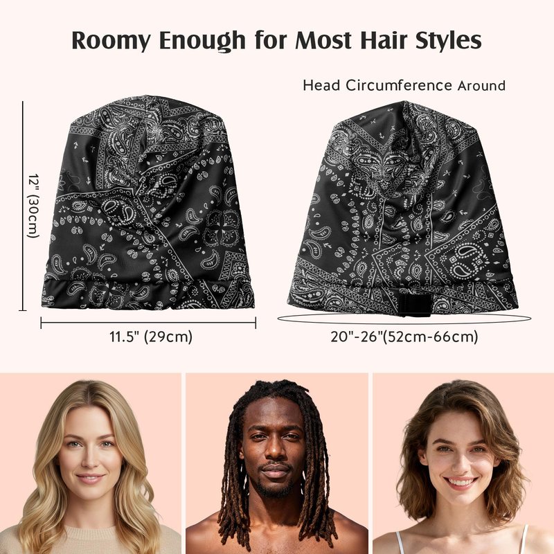 YFONG Mulberry Silk Hair Bonnet for Sleeping Women Men, Real Silk Lining, Not Satin, Stay On All Night Sleep Bonnet with Adjustable Strap for Curly Short Long Fine Hair, Black