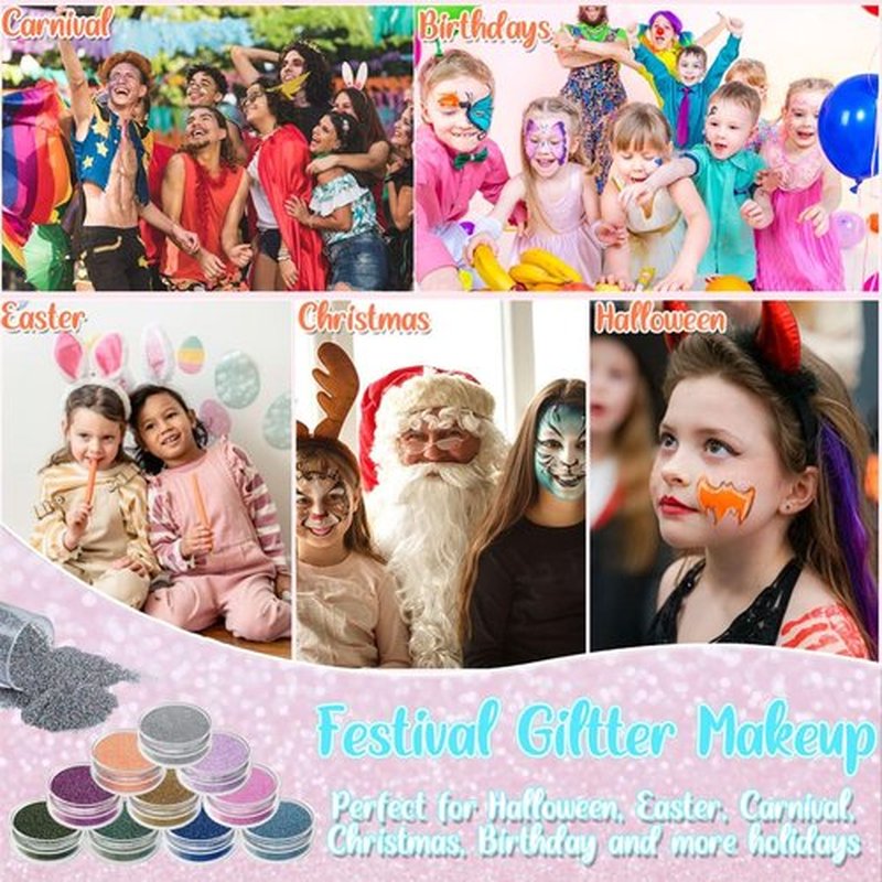 TEUVO Glitter Tattoo Kit for Kids, 50 Glitter Colors, 199 Stencils, 2 Gem Stickers, 4 Glue, 5 Brushes Body Face Arts Glitter Makeup Temporary Tattoos for Girls Halloween Christmas Birthday Party Gifts