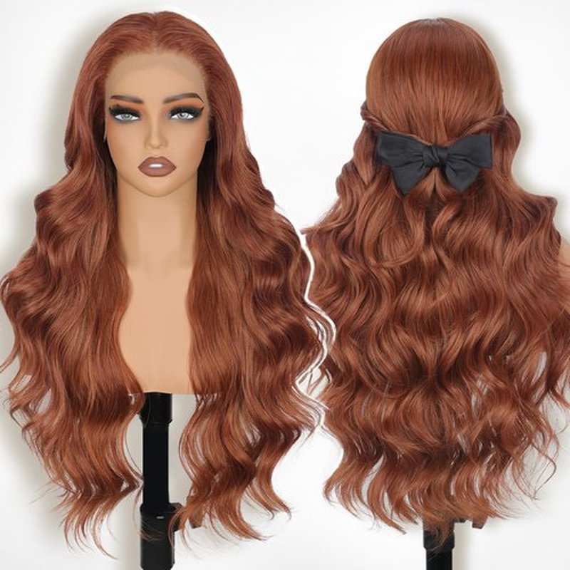 Lativ Auburn Synthetic Lace Front Wig,13x4 HD Lace Ginger Long Wavy Curly Glueless Wig for Women Daily Use 26 Inch