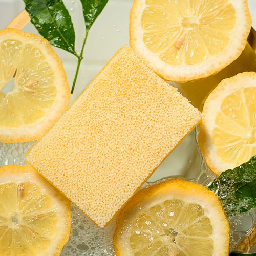 Scrubby Soap - Lemon (2-Pack) - Lemon Citrus Scented Natural Soap Infused Scrubber - Cleaning Sponge for Paintbrushes, Gardening, Kitchen - Multipurpose Soap