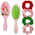 LUV HER Strawberry Shortcake Hair Accessory Set – 5 Pieces: 1 Detangling 9-inch Hairbrush & 4 Scrunchies, Elastic Hair Ties, Ages 3+