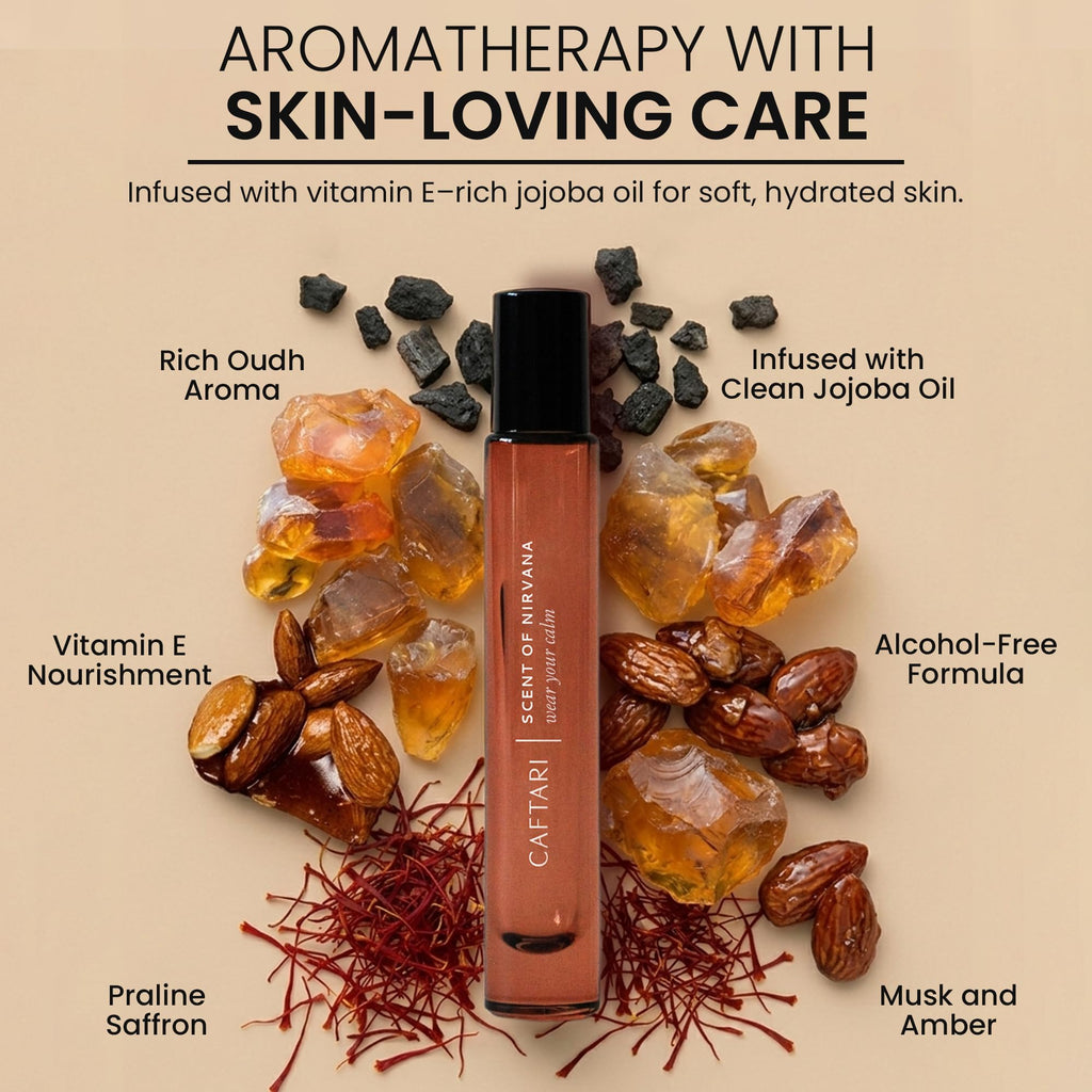 Caftari Oud Perfume Oil Rollerball | Scent of Nirvana | Oud, Musk, Amber & Saffron | Roll On Oil Perfume | Non Toxic Perfume | Alcohol-Free | 100% Jojoba Base | Unisex | Travel Ready 10 ml