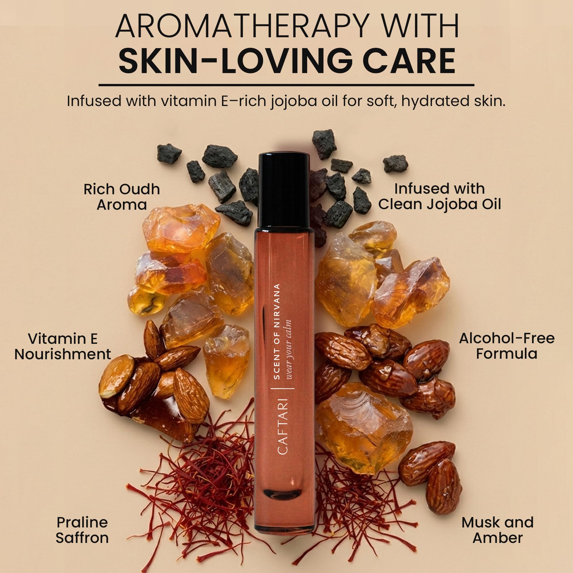 Caftari Oud Perfume Oil Rollerball | Scent of Nirvana | Oud, Musk, Amber & Saffron | Roll On Oil Perfume | Non Toxic Perfume | Alcohol-Free | 100% Jojoba Base | Unisex | Travel Ready 10 ml