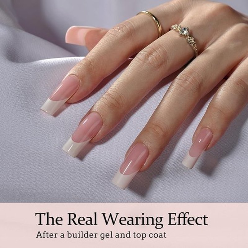 BTArtbox French Tip Press-On Nails - White & Pink Long Square Soak-Off Acrylic Extensions