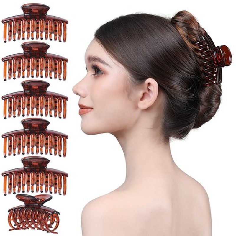 RC ROCHE 6 Pcs Double Claw Hair Clip Tooth Claw Clip Grip Tooth Jaw Clamps Thin Fine Hair Strong Hold No Slip Undo Clutchers for Women, Medium Brown