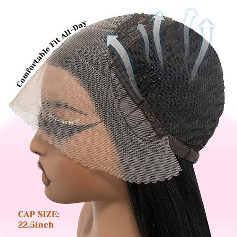 Su Mei.s 13X4 Black Synthetic Lace Front Wig Long Straight Glueless Wigs for Women HD lace layered Pre Plucked Hairline (1B Black, 13X4)