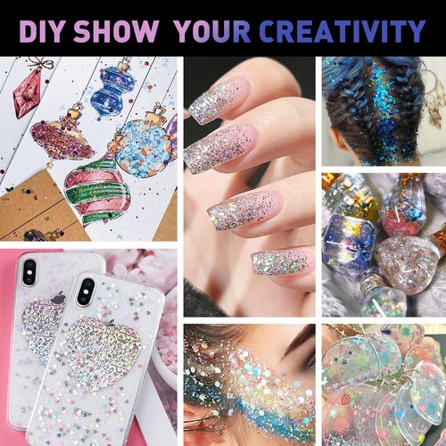 AROIC 14 Colors Body Glitter, Face & Hair Glitter Gel Set for Festival, Eye Shimmer for Women Glow in the Dark Rave Accessories Party Supplies, Face Paint Hair/Cheek/Eyelid Sparkle Makeup-18ml/Tube