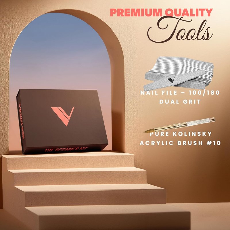 V Beauty Acrylic Nail Kit - Complete Beginner Set with Gel Top Coat, Monomer, Dip Powder & Tools