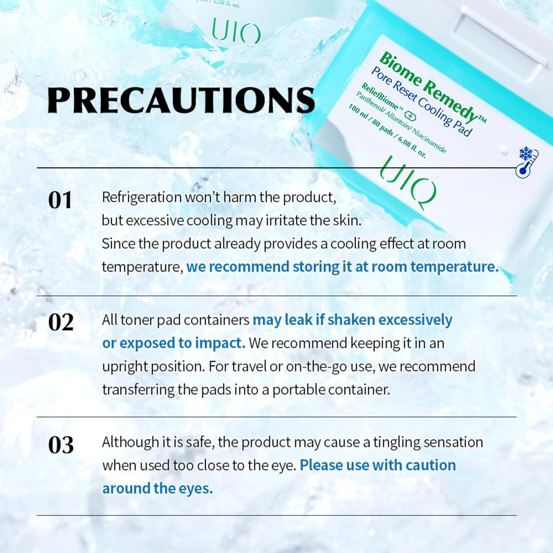 UIQ Biome Remedy Pore Reset Cooling Pad, Hydrating & Cooling Korean Toner Pads, Instant Cooling for Dry, Overheated skin, Pore Care with Panthenol, Allantoin, Niacinamide 80 Pads, 6.08 fl. oz.