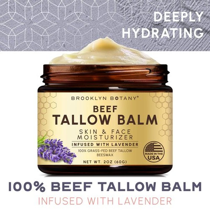 Brooklyn Botany Beef Tallow Balm – Grass Fed Beef Tallow for Skin and Face – Nourishing Face Moisturizer Infused with Lavender – 2 oz