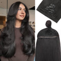 WIGNEE Invisi Edge Black Clip In Hair Extensions Real Human Hair 18inch 130g 8Pcs Machine-Inserted PU Base Human Hair Extension Clip Ins Glueless Remy Hair Extensions for Women