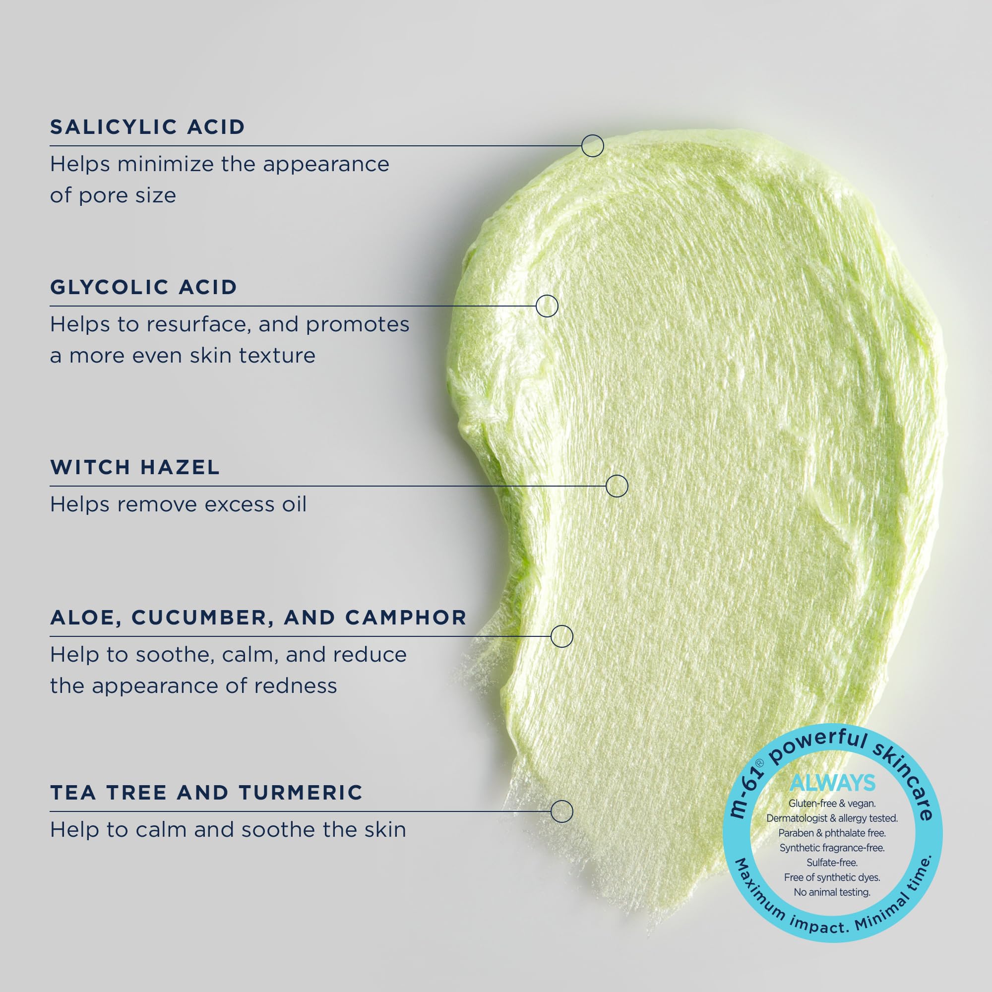 m-61 PowerSpot Cleanse - Acne-Fighting Face Wash | 3% Sulfur, Glycolic & Salicylic Acid, Tea Tree, Witch Hazel | For Combination & Blemish-Prone Skin | Derm & Allergy Tested | Made in USA - 4.0 Fl Oz