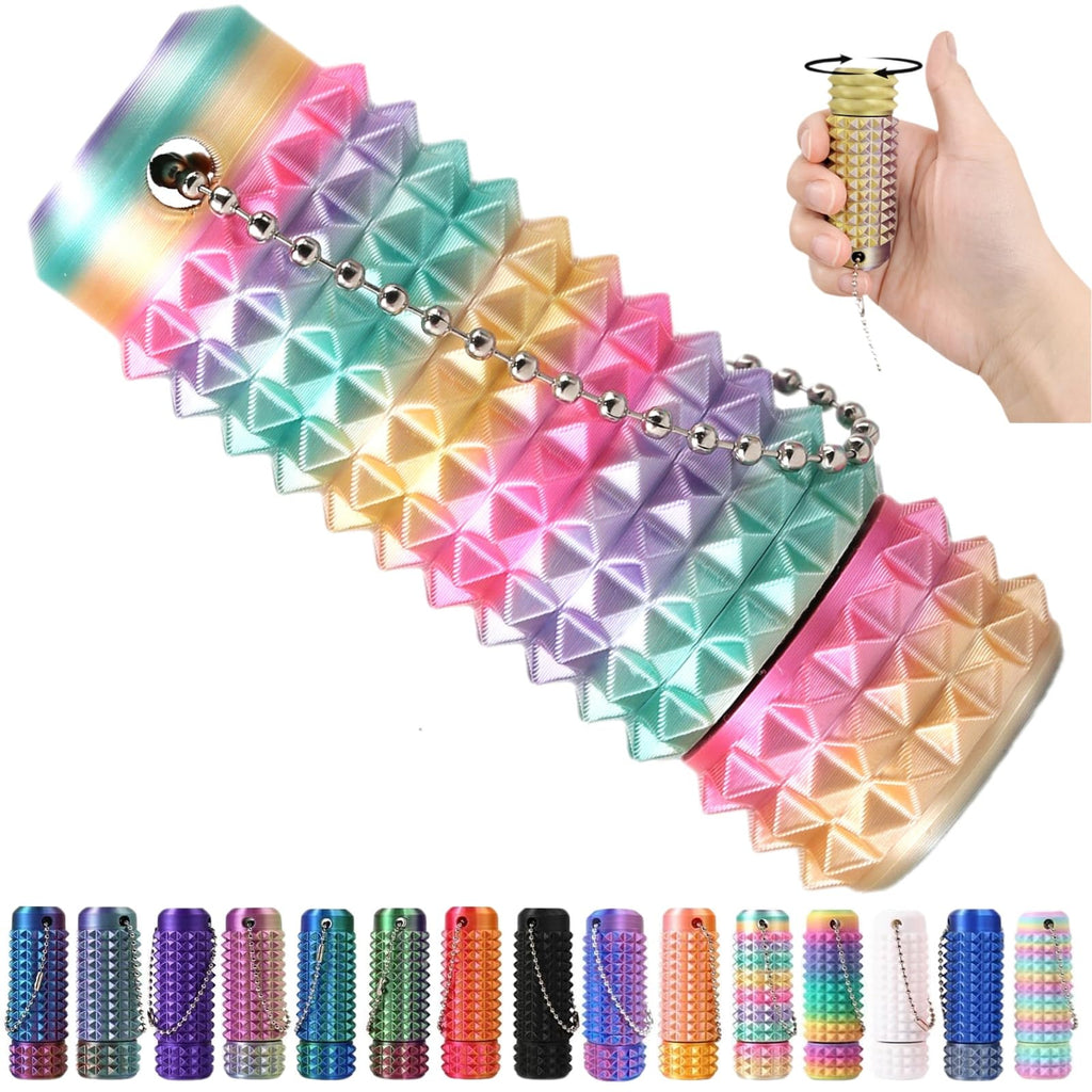 ZyCooom Stim Fidgets Tool for Anxiety Little Ouchies Pain Pocket Fidget Toys Adults Spiky Design for Stress Anxiety Focus Relief, Rotating Keychain, Novelty Gift for Friends/Coworkers- Rainbow