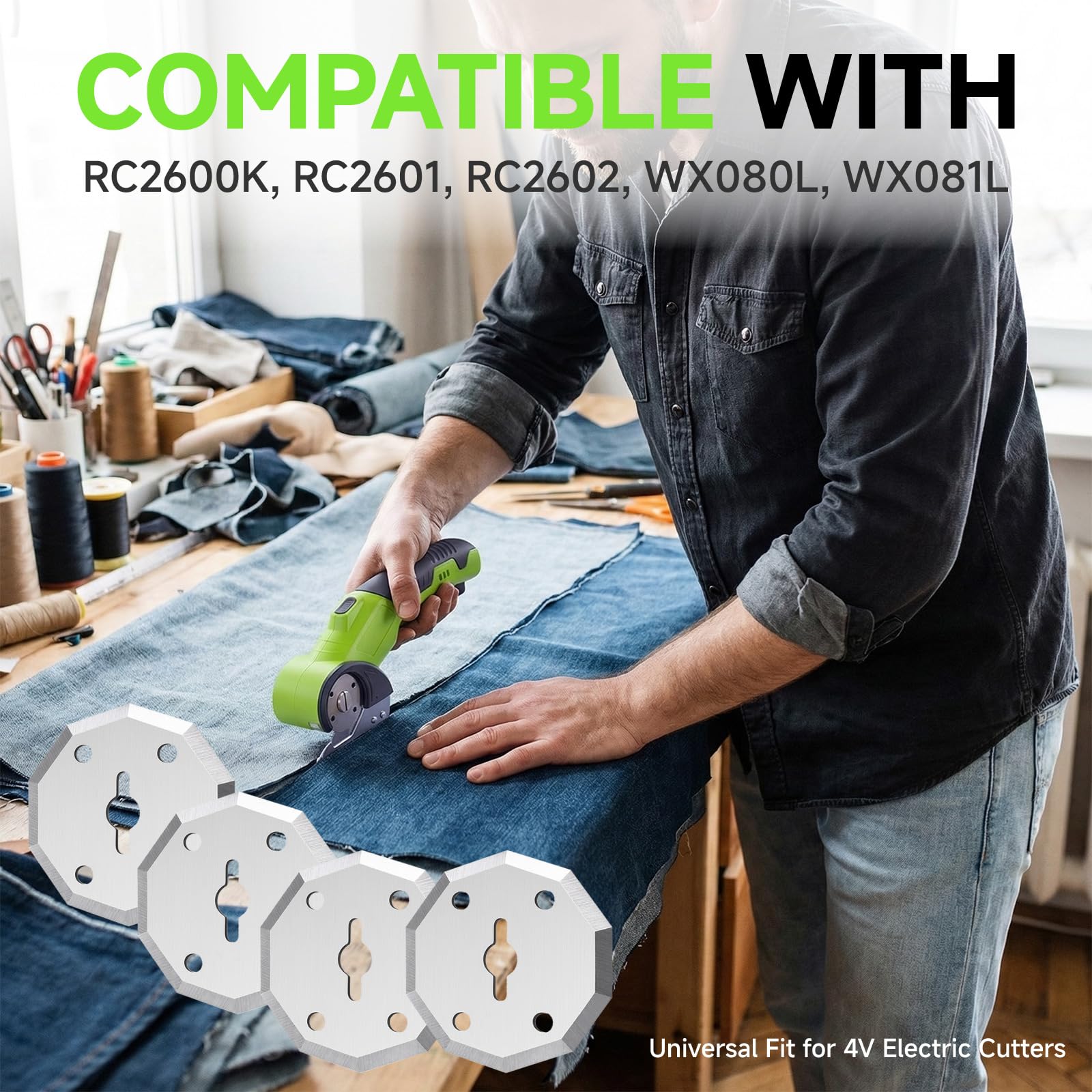 4-Pack Replacement Rotary Blades Compatible with Worx WX082L 4V ZipSnip Cordless Electric Scissors, WA2300 Replacement Blades 1-1/2" Fits RC2600K RC2601 RC2602 WX080L WX081L