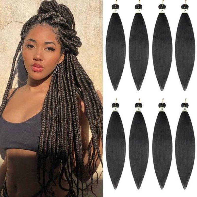 Braiding Hair Pre Stretched, 24inch 8 Pack Black Pre Stretched Braiding Hair for Women, Yaki Straight Texture Professional for Boho Twist Crochet Braids Hair (1B, 24Inch (Pack of 8))
