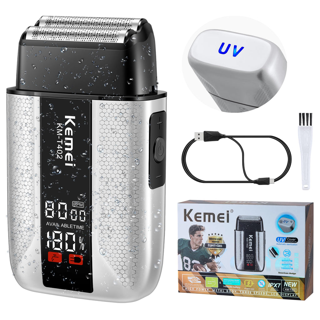 KEMEI T402 Professional Foil Shavers for Men, IPX7 Waterproof Electric Razor for Men with LED Display, Double Electric Shaver with 3 Adjustable Speeds & UV Cover
