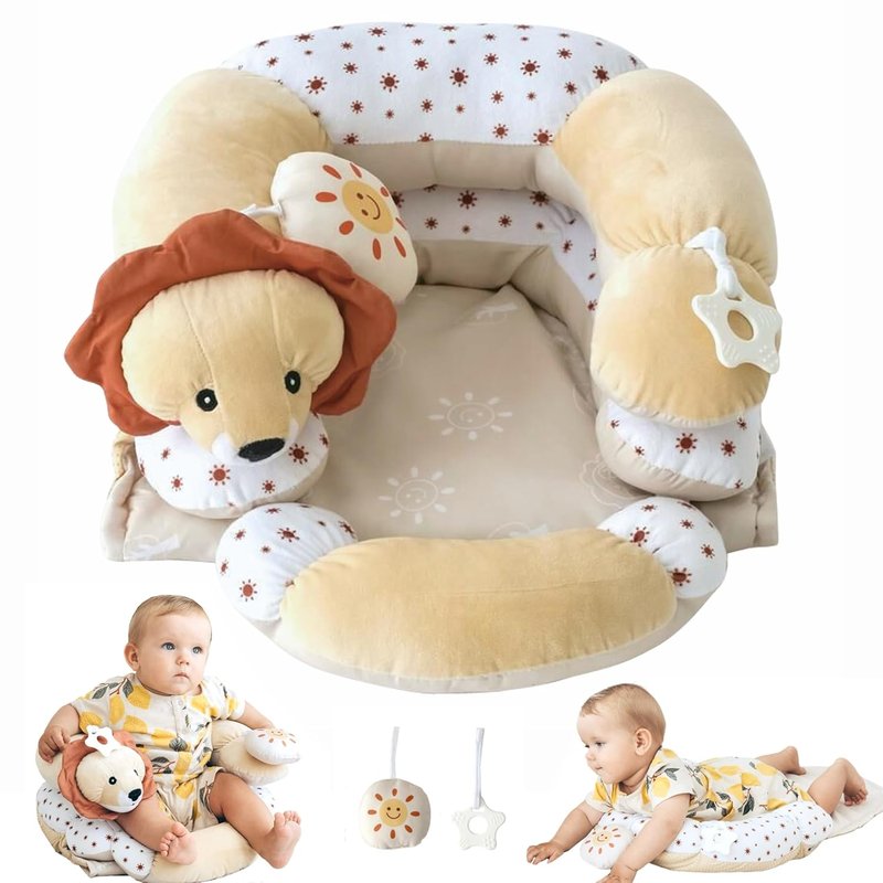 Aila+Aiden 2-in-1 Tummy Time Mat & Seated Support - Sensory Toys & Detachable Cushion for Newborns (Sand)