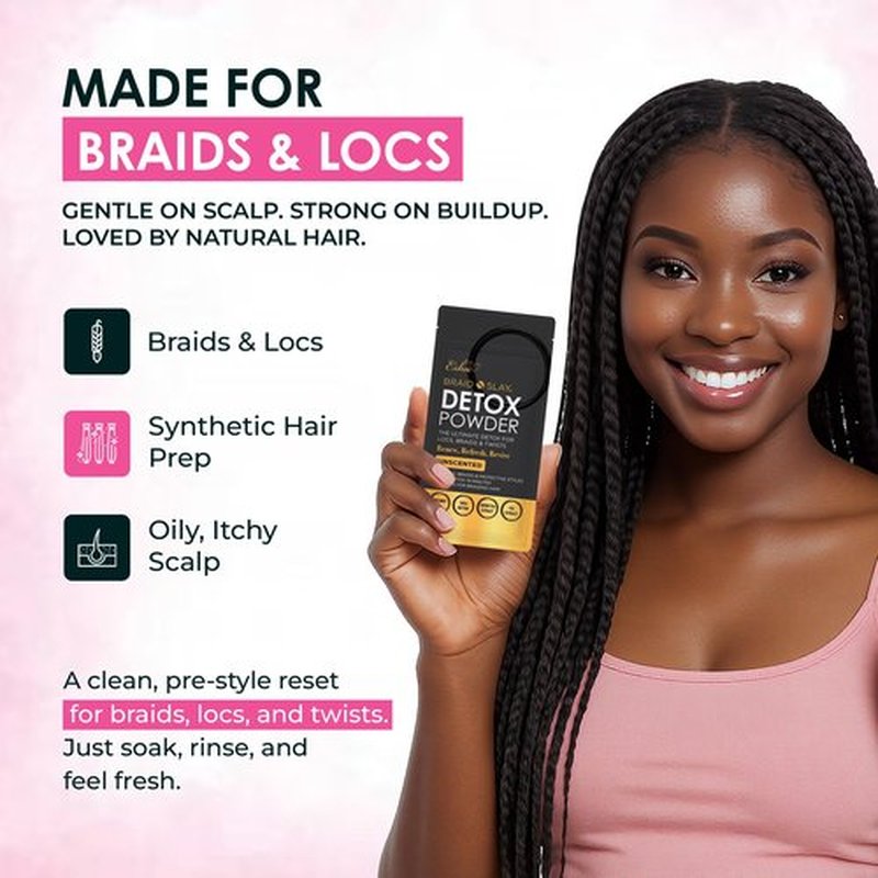 Esha Braid N Slay Detox Powder – Scalp Cleanser for Braids, Locs & Twists – Removes Buildup, Odor & Prewashes Synthetic Hair – Non-Stripping, Soothing, 340g (12 Fl Oz, UNSCENTED)